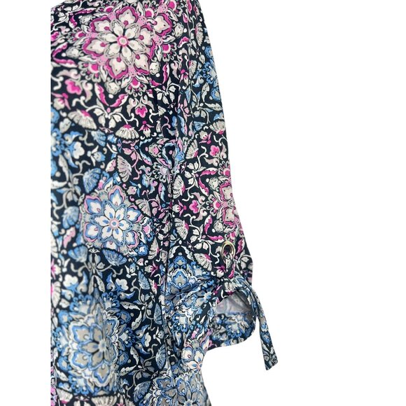 Croft & Barrow Womens Small Floral Print 3/4 Tie Sleeve Blouse - Picture 7 of 14